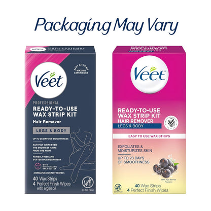 VEET Ready-To-Use Wax Strips – Self-Care Ritual for Smooth Legs, At-Home Hair Removal Spa Experience