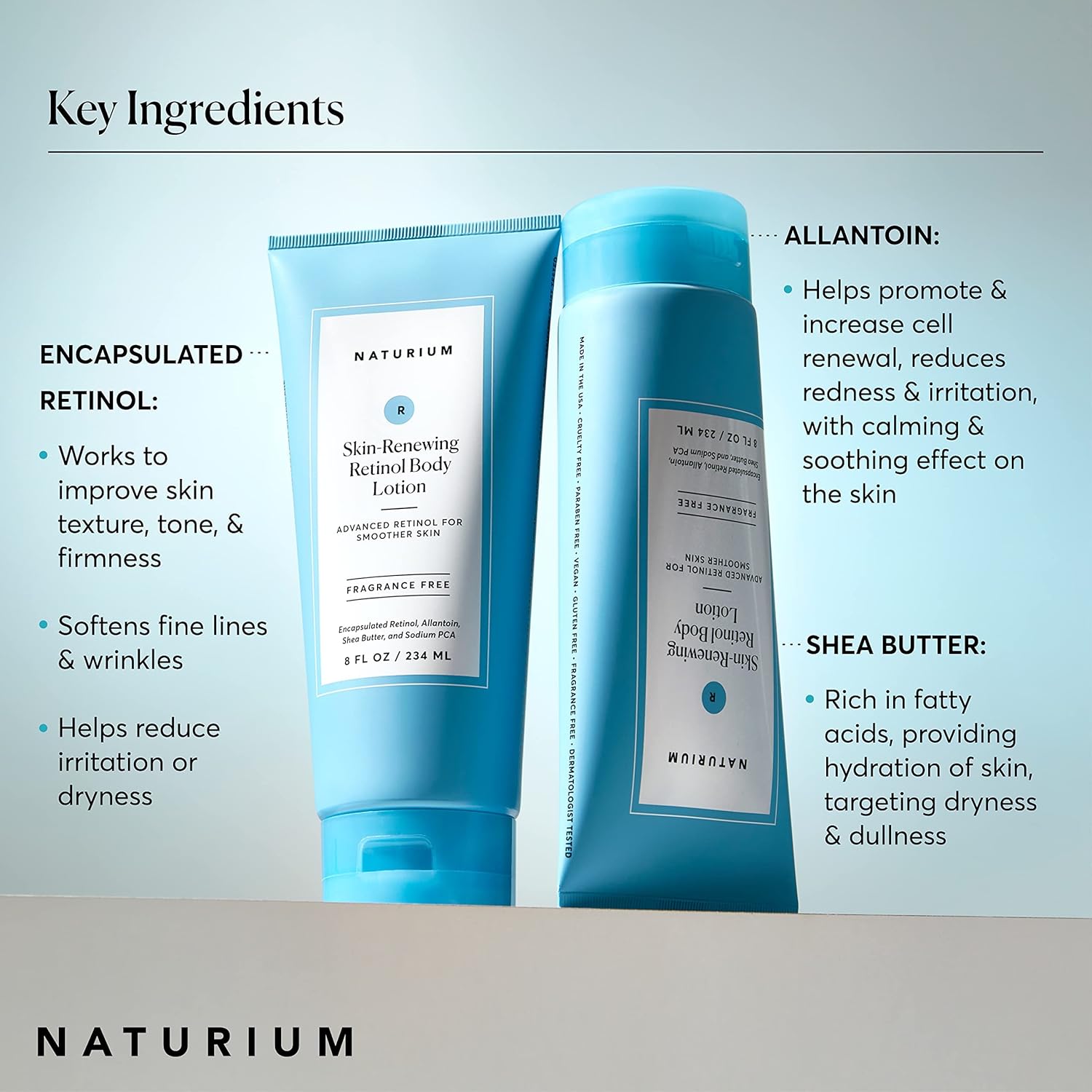 vegan, cruelty-free, paraben-free, gluten-free, dermatologist tested formulation