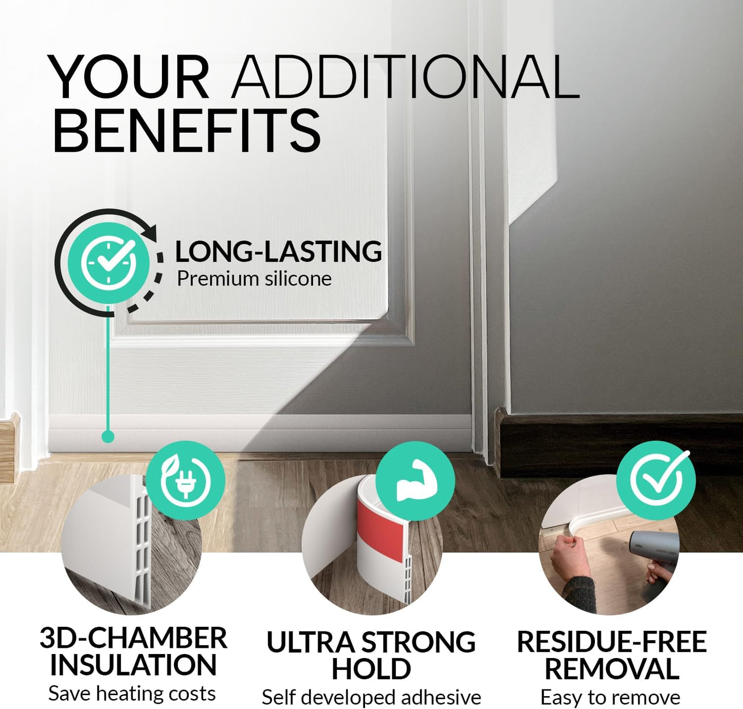 Vellure® Door Draft Stopper for Bottom of Door – Better Sleep Sanctuary Seal, Quiet Bedroom Door Solution