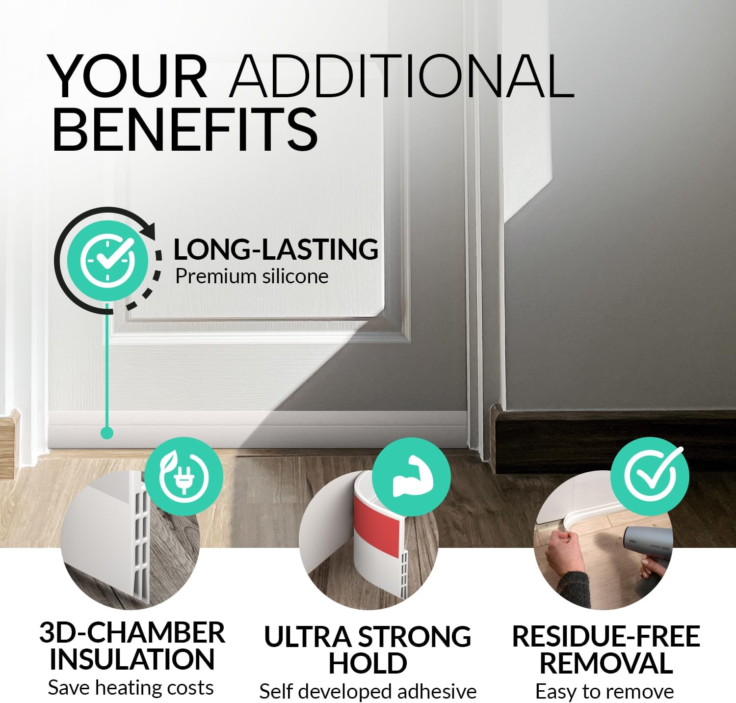 Vellure® Door Draft Stopper for Bottom of Door – Better Sleep Sanctuary Seal, Quiet Bedroom Door Solution
