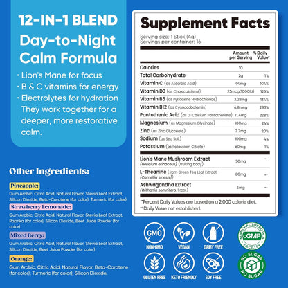 Venture Pal Calm Drink Mix – Afternoon Focus Powder for Home Office Stress Relief, L-Theanine and B-Complex Brain Boost