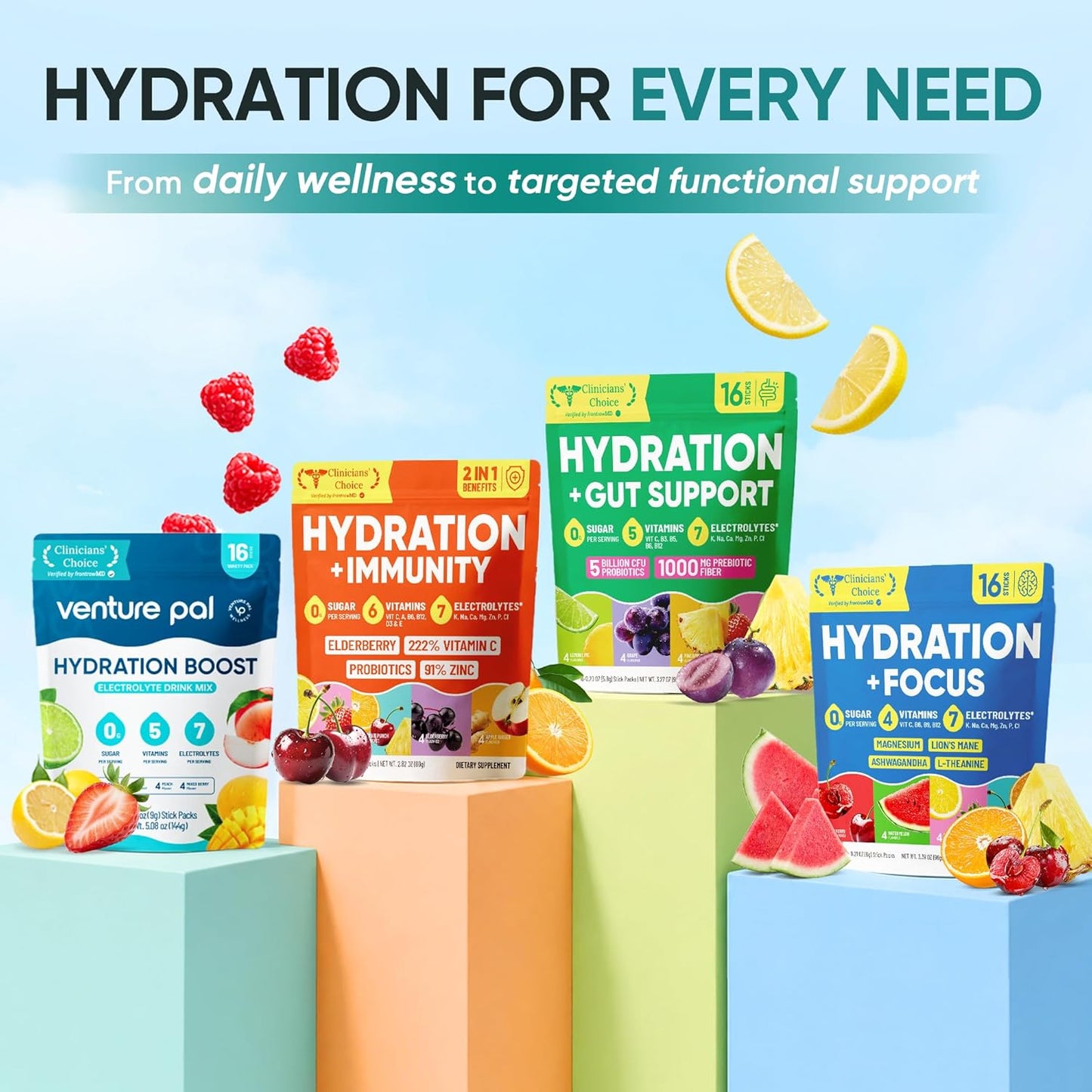 Venture Pal Electrolyte Drink Mix Packets – Travel & Outdoor Adventure Hydration, Single-Serve Sticks for Carry-On and Backpack