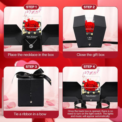 Verocharm Eternal Rose with I Love You Necklace – Romantic Valentine's Day and Anniversary Gift for Wife or Girlfriend, Music and Light Reveal in Gift Box