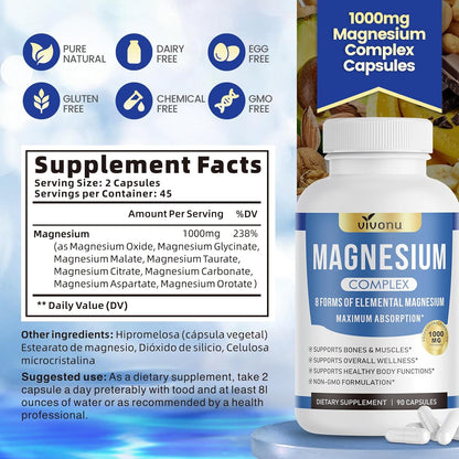VitaRoot Magnesium Complex 1000mg – Bedside Wind-Down Ritual, 8 Forms for Calm & Restful Sleep