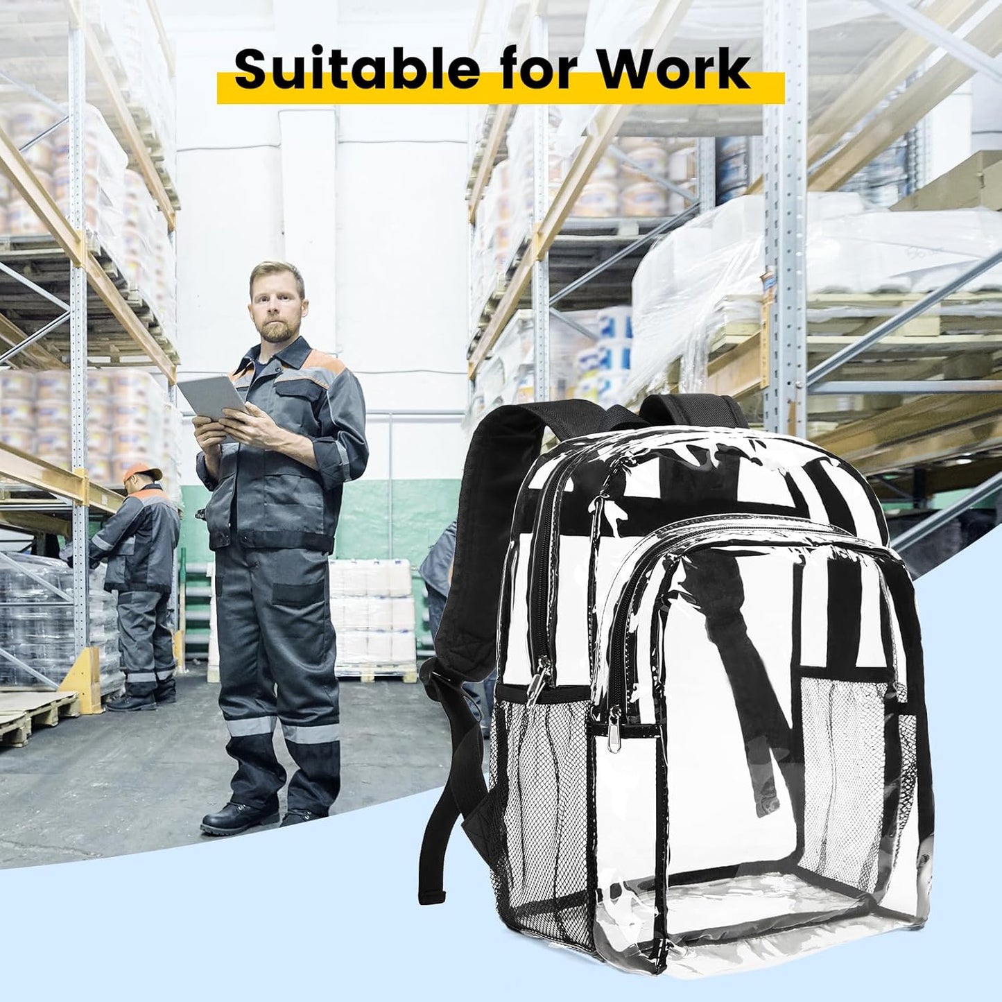 Vorspack Clear Backpack Heavy Duty – Practical Gift for Students Starting School, College Move-In, or Back-to-Campus Season, Black