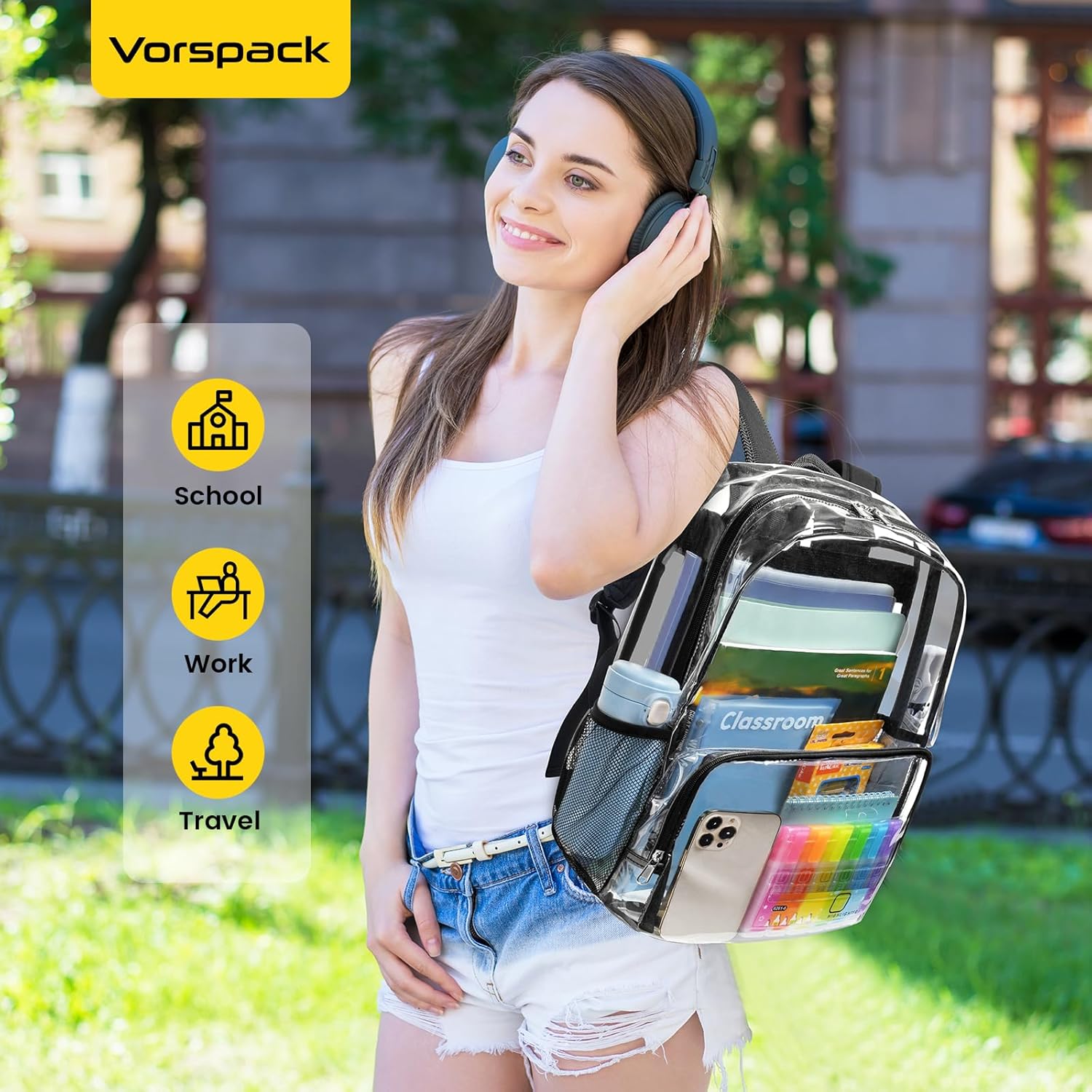 Vorspack Clear Backpack – TSA-Friendly Carry-On for Airports, Transparent Travel Backpack