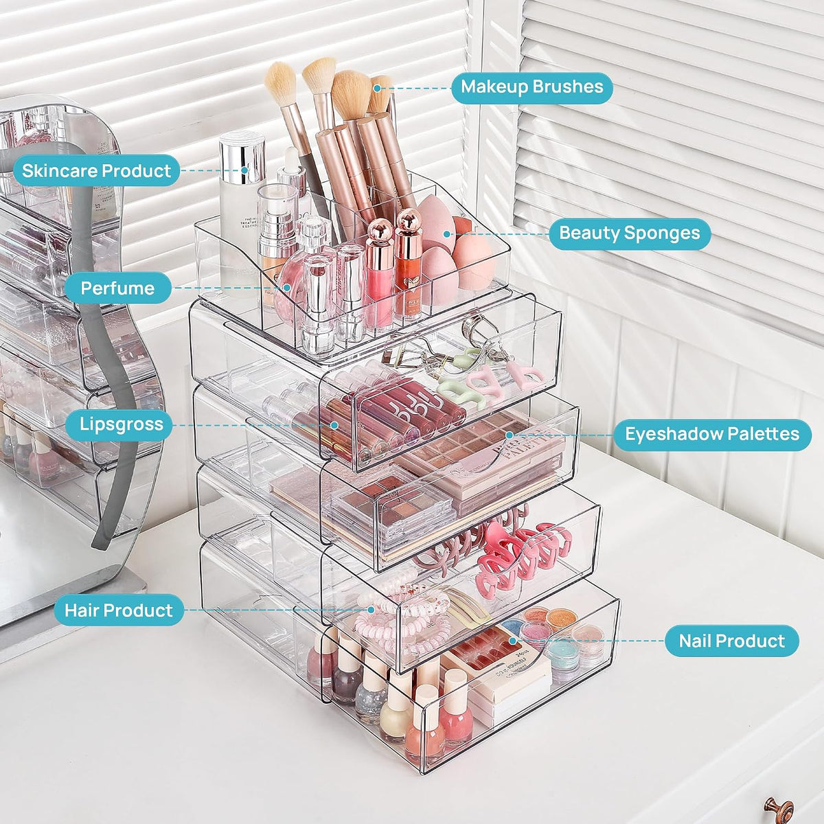 Vtopmart 3 Tier Clear Makeup Organizer – Minimalist Vanity Storage for Lipsticks, Brushes, and Skincare
