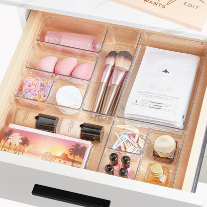 Vtopmart Clear and Tinted Drawer Bins – Aesthetic Home Decor Storage for Makeup and Gadgets
