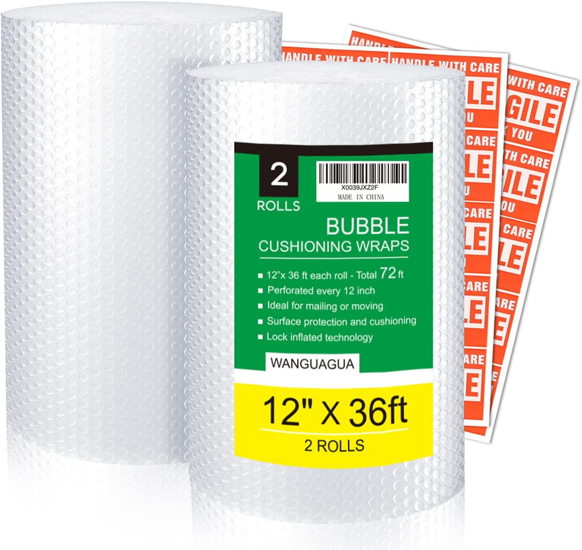 wanguagua Bubble Packing Wrap 12 in x 72 ft – Small Business Shipping Station Productivity Booster, Tool-Free Tear Sheets