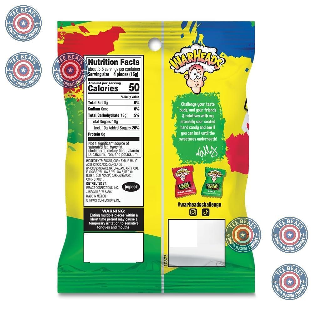 WARHEADS Extreme Sour Hard Candy - Office Candy Bowl and Desk Drawer Share Pack - 3 Pack of 2 oz Bags