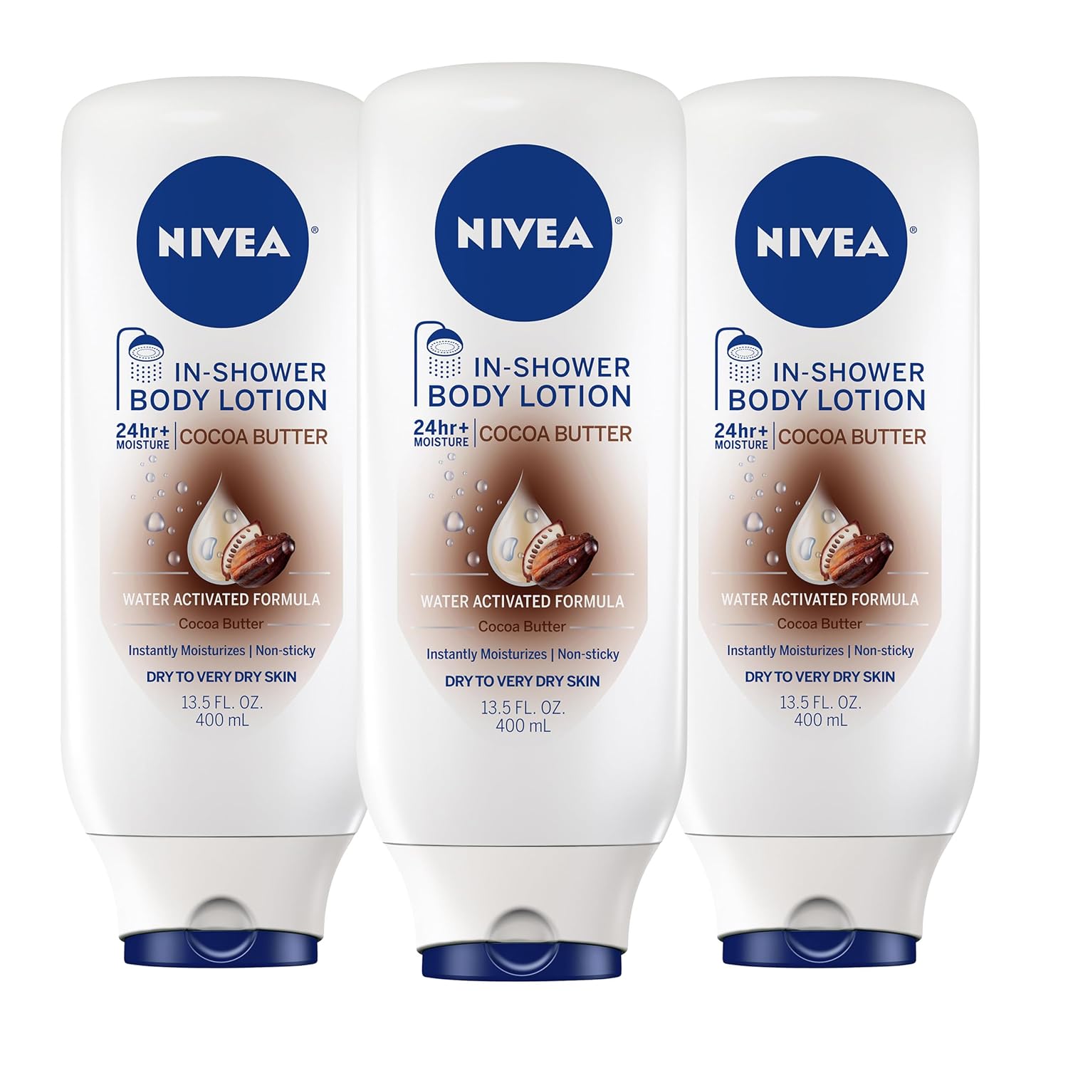 water-activated in-shower formula applied to wet skin and rinsed off