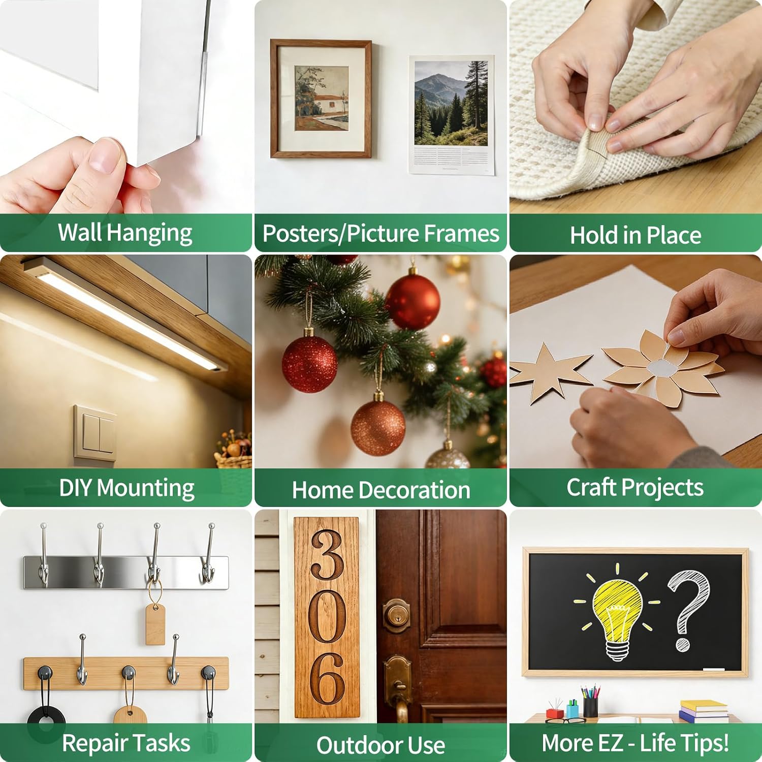 water-resistant and weatherproof for indoor/outdoor use on wall, tile, glass, metal, plastic, ceramic, marble, and brick