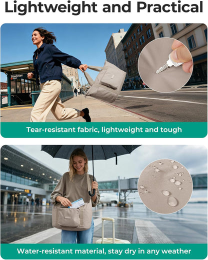 water-resistant polyester body with reinforced zippers and multiple compartments