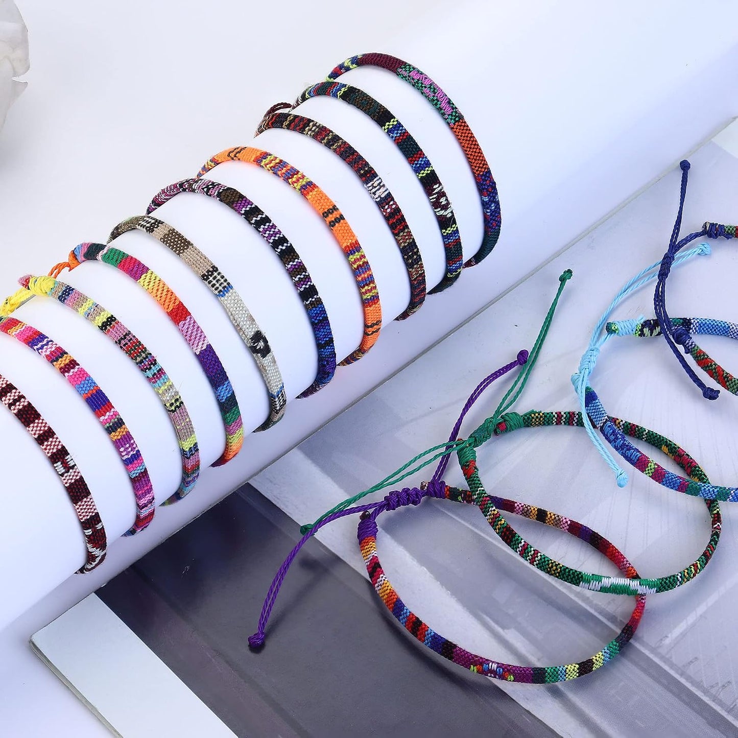 WATERPROOF JEWELRY 24-Pack Adjustable Boho Anklets – Surf Trip & Boardwalk Accessory, Waterproof Handmade Beaded Rope Bracelets
