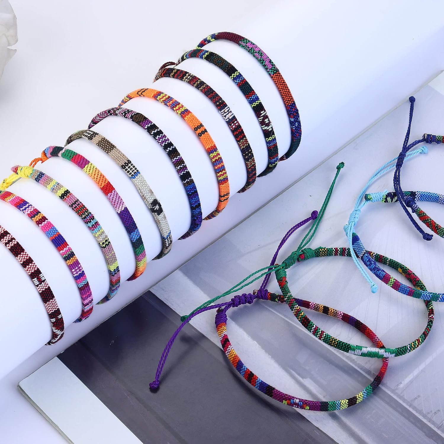 WATERPROOF JEWELRY 24-Pack Adjustable Boho Anklets – Surf Trip & Boardwalk Accessory, Waterproof Handmade Beaded Rope Bracelets