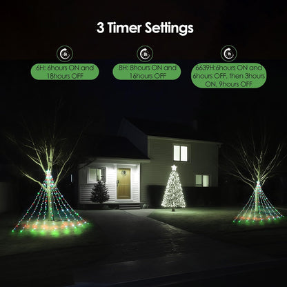 WBao Outdoor Christmas Star Lights 11.9ft Waterfall, Weatherproof 344 LED Holiday Display with 8 Modes and Timer for Front Yard, Driveway, and Garden Fence