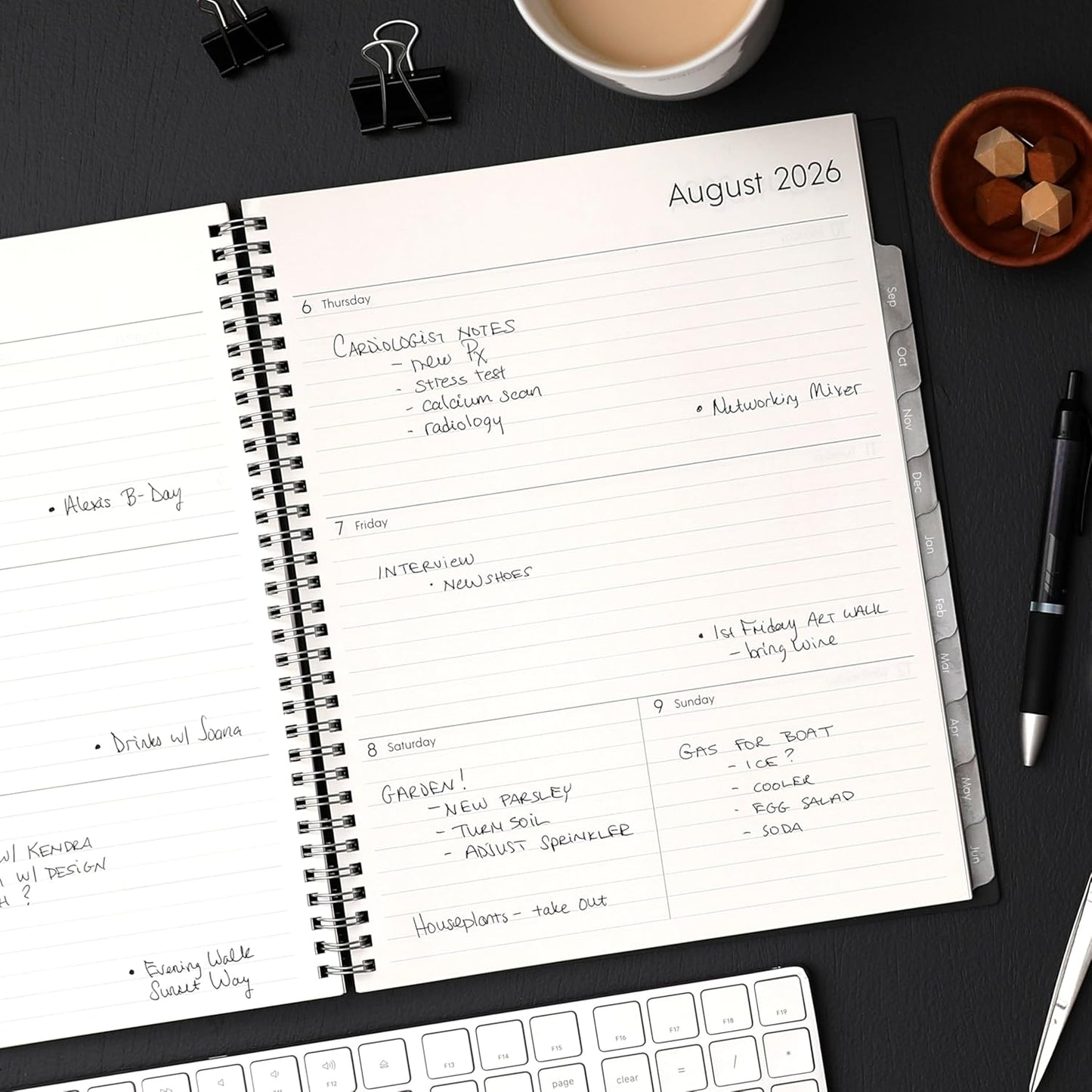 weekly spread pages with lined writing space for detailed daily planning