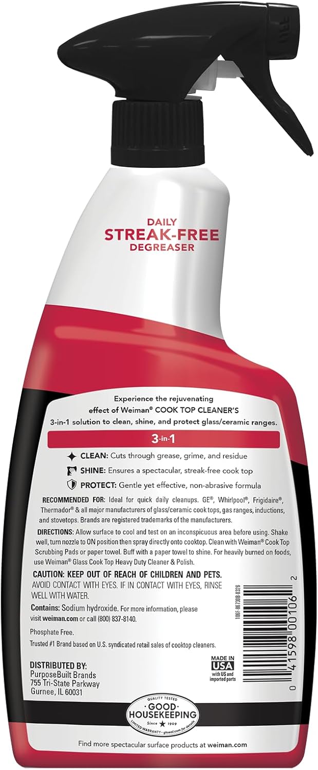 Weiman 2-Pack Cooktop Cleaning Spray & Microfiber Cloth – Quick Daily Degreaser for Home Office Kitchenettes and Focus-Friendly Workspaces