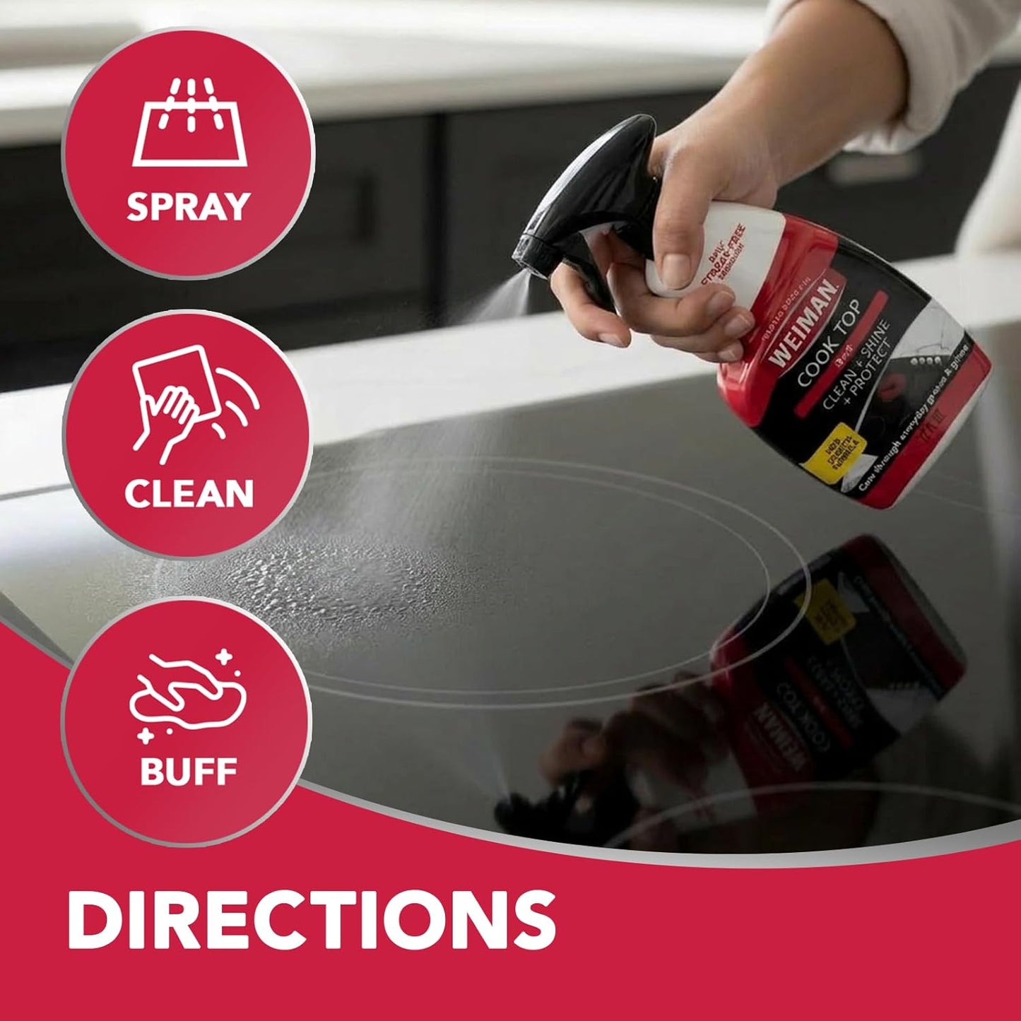 Weiman 2-Pack Cooktop Cleaning Spray & Microfiber Cloth – Streak-Free Shine for Stylish Open-Concept Kitchens and Center Island Displays
