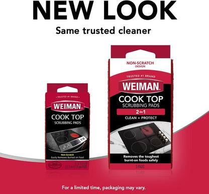 Weiman Cook Top Scrubbing Pads – Pet-Friendly Non-Scratch Pads for Ceramic Cooktop Care, 6 Pack
