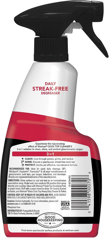 Weiman Cooktop Cleaning Spray & Microfiber Cloth – Non-Toxic Bleach-Free Formula Safer Around Kids and Food Prep