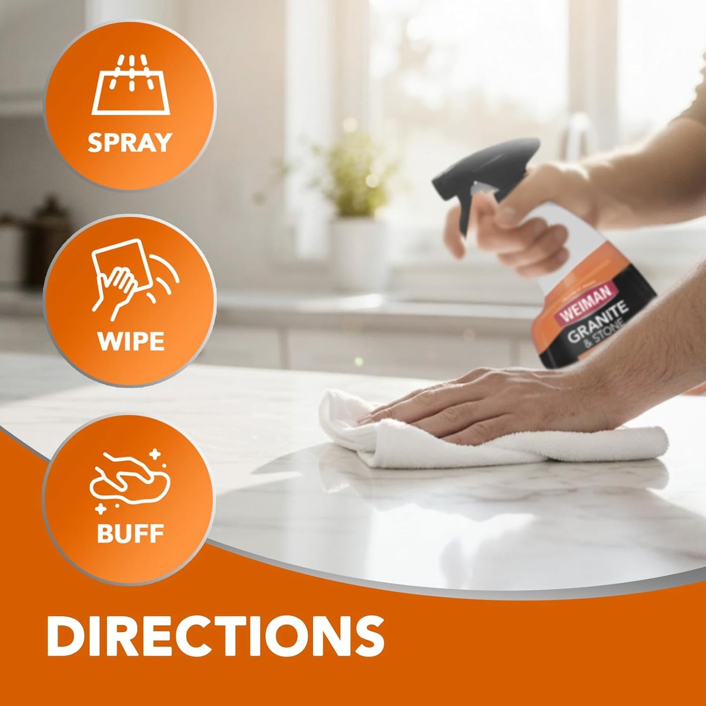 Weiman Granite and Stone Cleaner 3-in-1 – Streak-Free Countertop Polish That Elevates Kitchen and Bathroom Decor Style