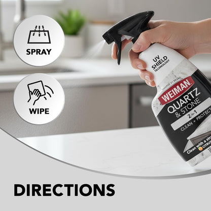Weiman Quartz Countertop Cleaner and Polish for Kitchen Islands and Open-Plan Living Spaces, Streak-Free Stone Shine with UV Protection