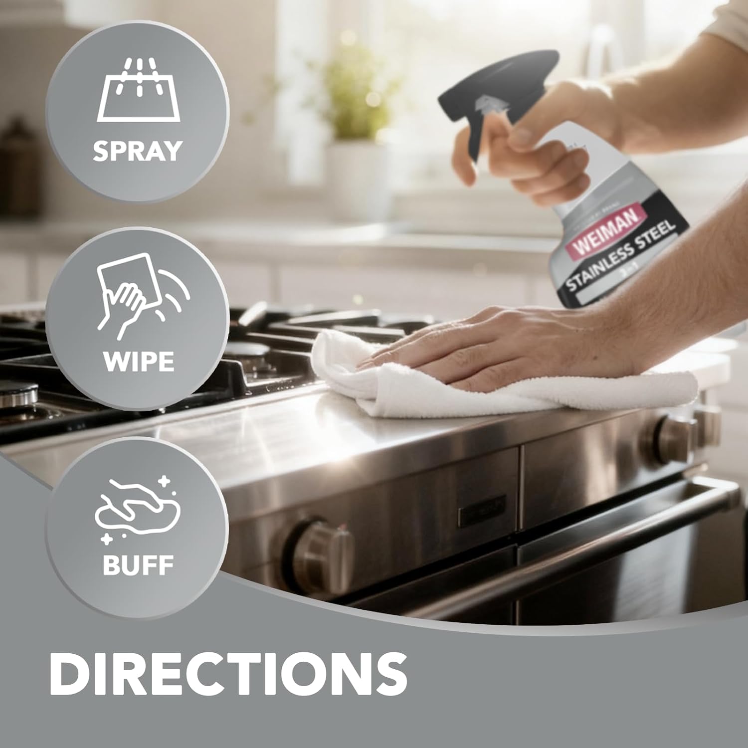 Weiman Stainless Steel Cleaner & Polish Kit – Backyard Patio Grill Care, Weather-Residue Remover for Outdoor Cooking Stations
