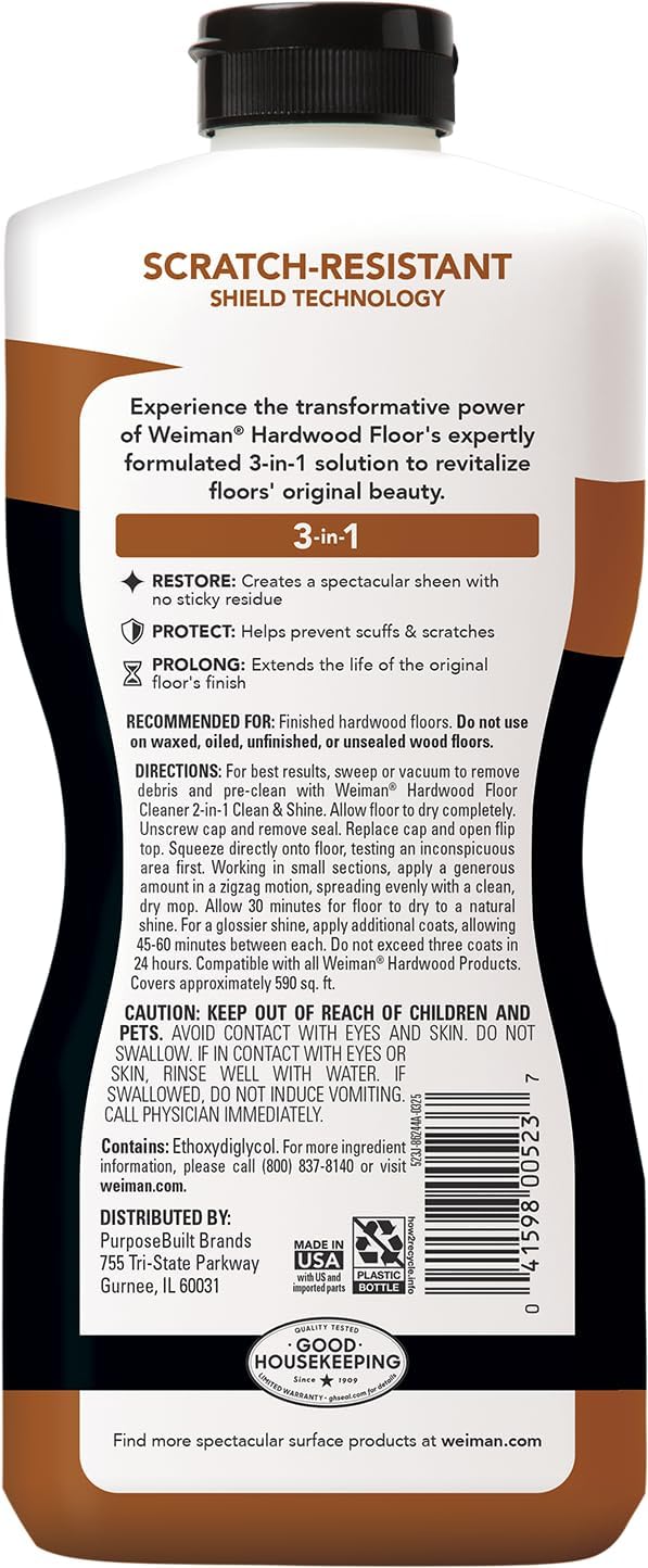 Weiman Wood Floor Polish and Restorer 3-Piece Bundle - Living Room Hardwood Floor Restorer, Natural Sheen, Micro-Fills Scratches for Like-New Decor