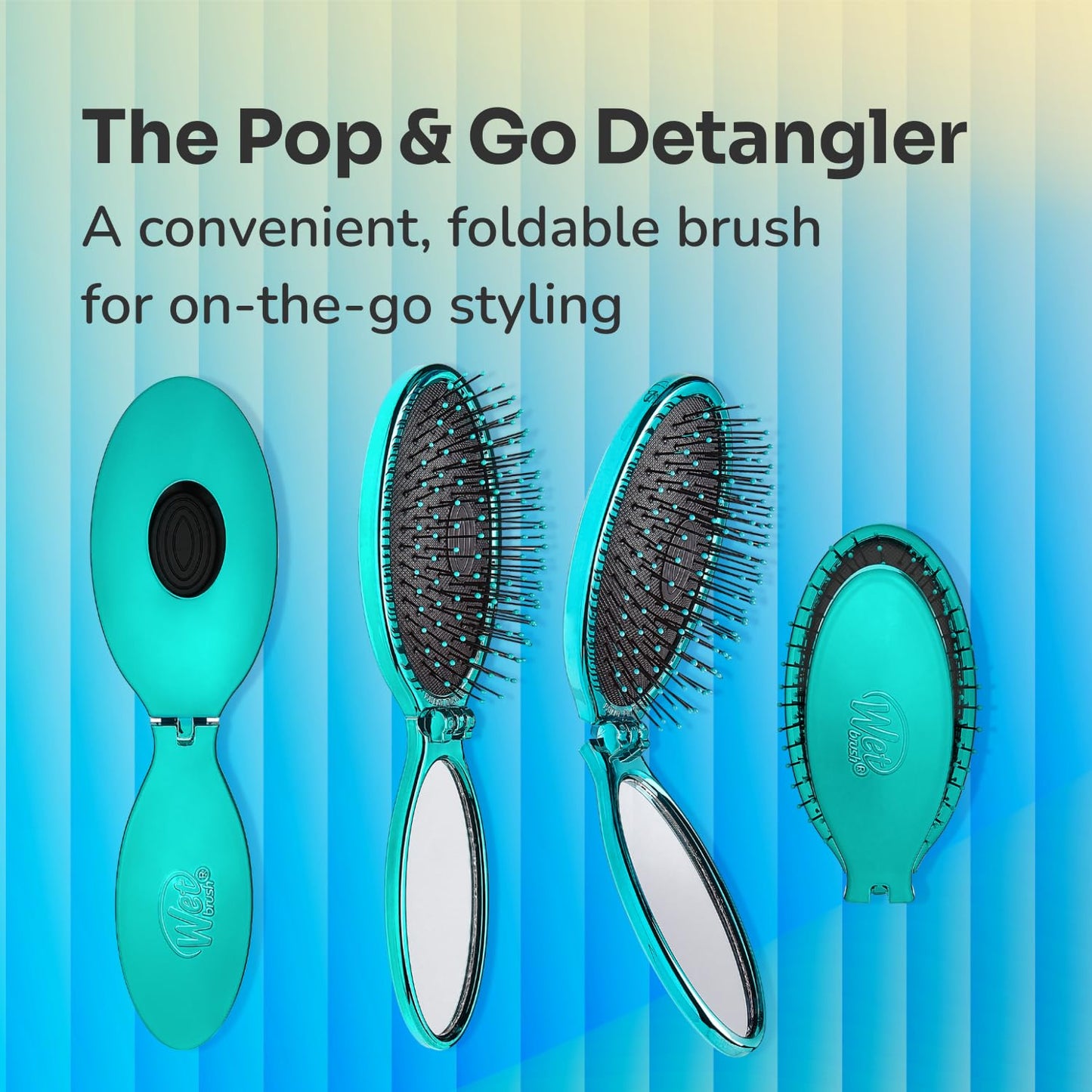 Wet Brush Pop Go Detangler – Post-Workout Hair Brush for Gym Locker Rooms, Enclosed Bristles and Mirror