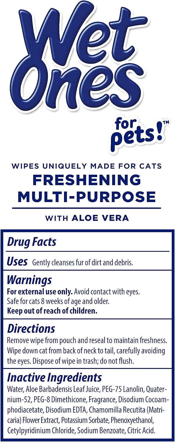 Wet Ones for Cats Freshening Wipes, Worry-Free Daily Hygiene Around Children and Senior Cats, Hypoallergenic Formula, 3-Pack