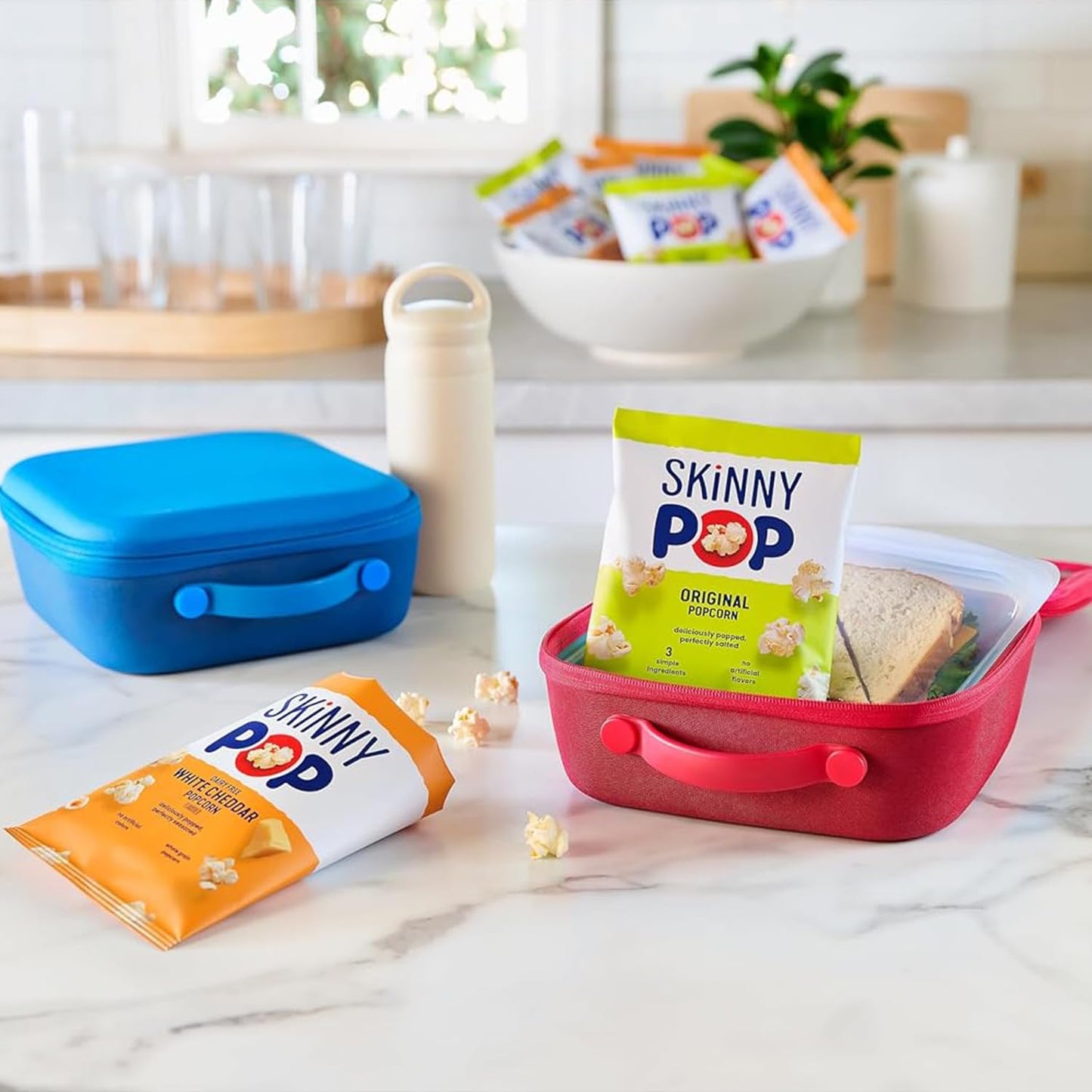 whole grain popcorn base with just 3 core ingredients (popcorn, sunflower oil, salt)