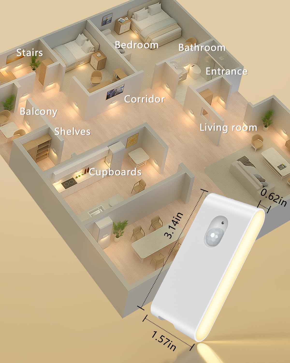 WILLED Motion Sensor Night Light – Cordless Fall Prevention Lighting for Bedroom to Bathroom Path