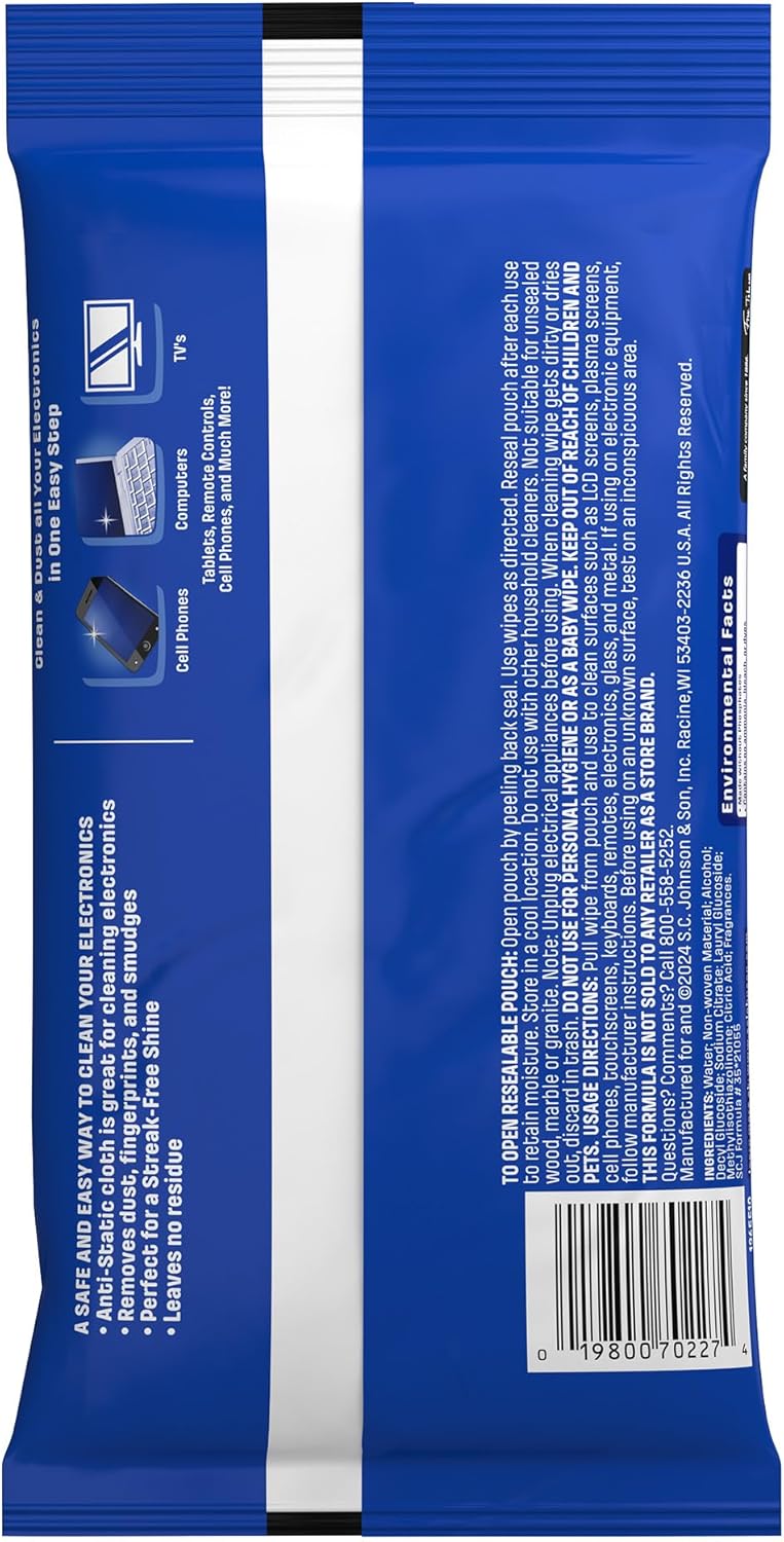 Windex Electronic Cleaning Wipes – Minimalist Home Care, Slim Pouch for Clutter-Free Screen Cleaning