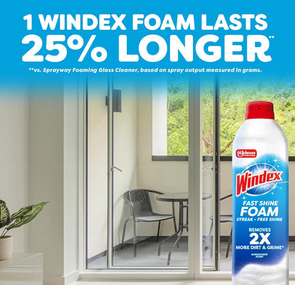 Windex Fast Shine Foam Glass Cleaner – Home Office Window and Desk Polish for a Focused Workday