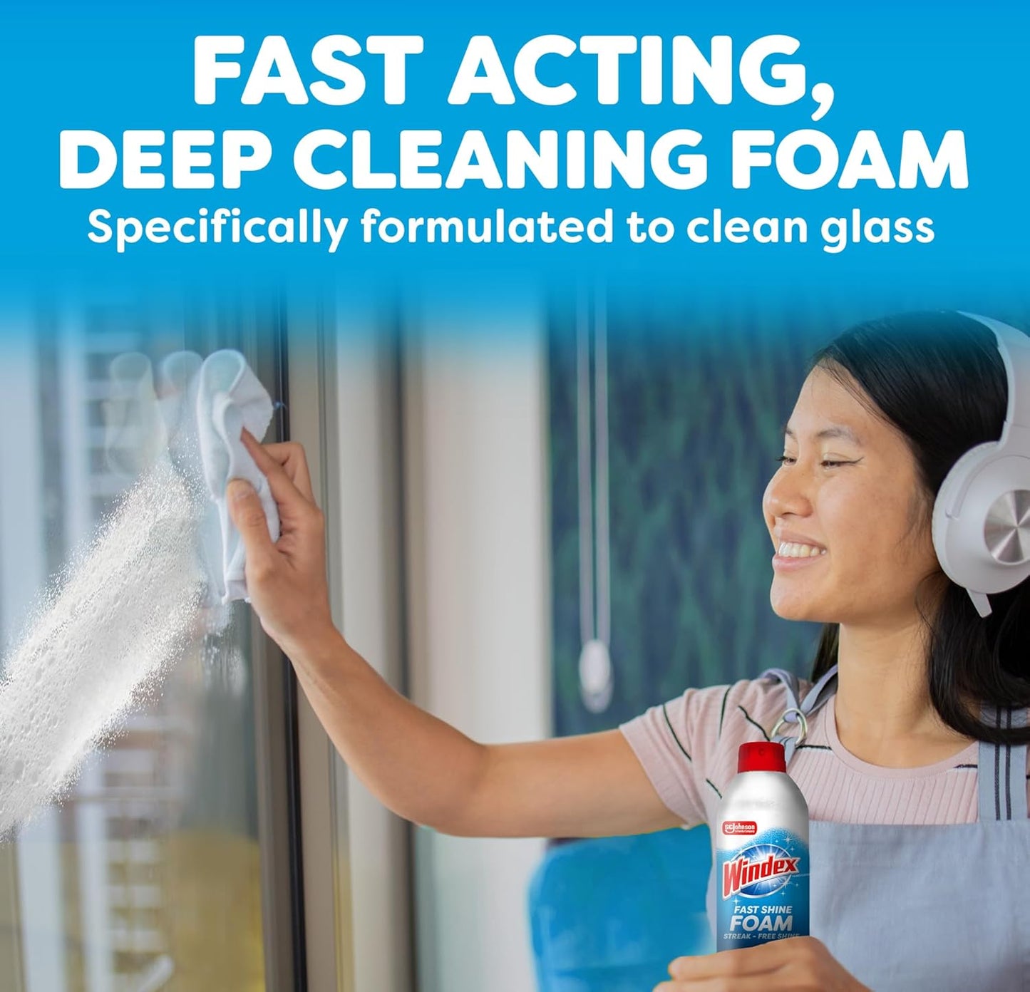 Windex Fast Shine Foam Glass Cleaner – Home Office Window and Desk Polish for a Focused Workday