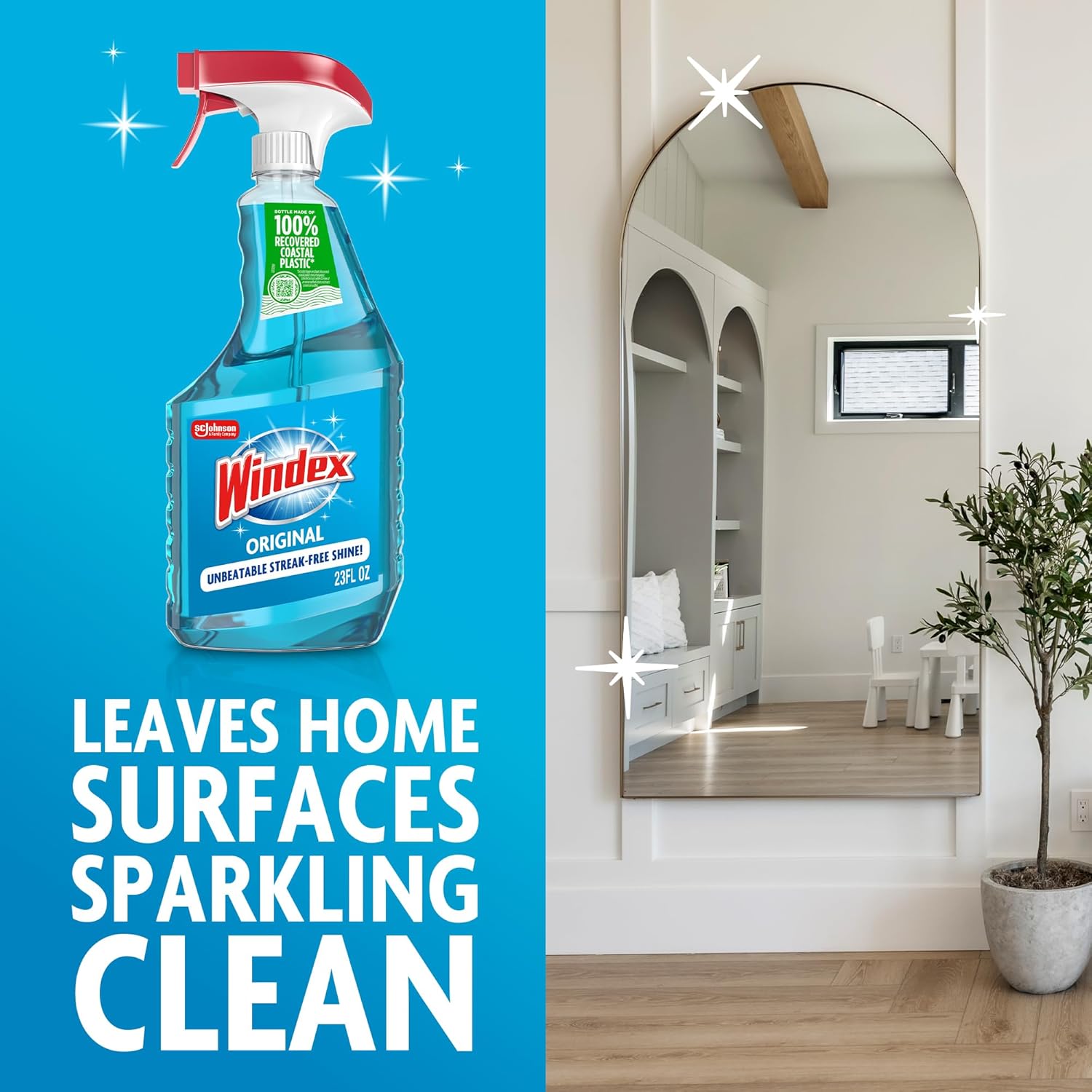 Windex Original Blue Glass Cleaner – Living Room Decor Essential for Crystal-Clear Mirrors and Tabletops