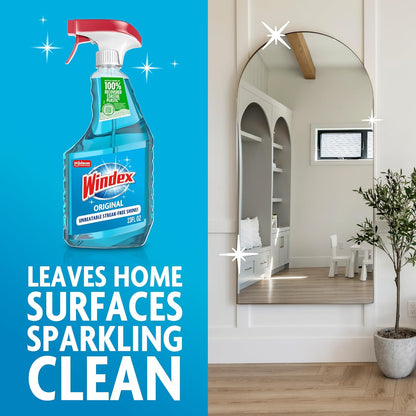 Windex Original Blue Glass Cleaner – Living Room Decor Essential for Crystal-Clear Mirrors and Tabletops