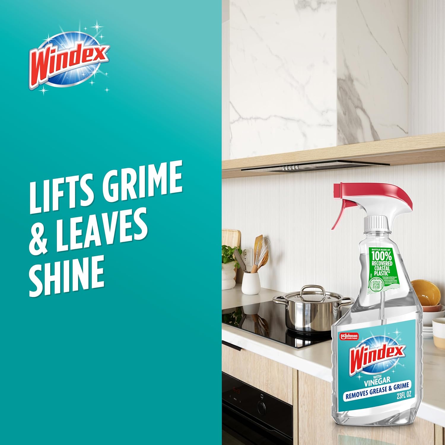 Windex Vinegar Glass Cleaner for Bathroom Wind-Down Routines, Streak-Free Mirror Shine