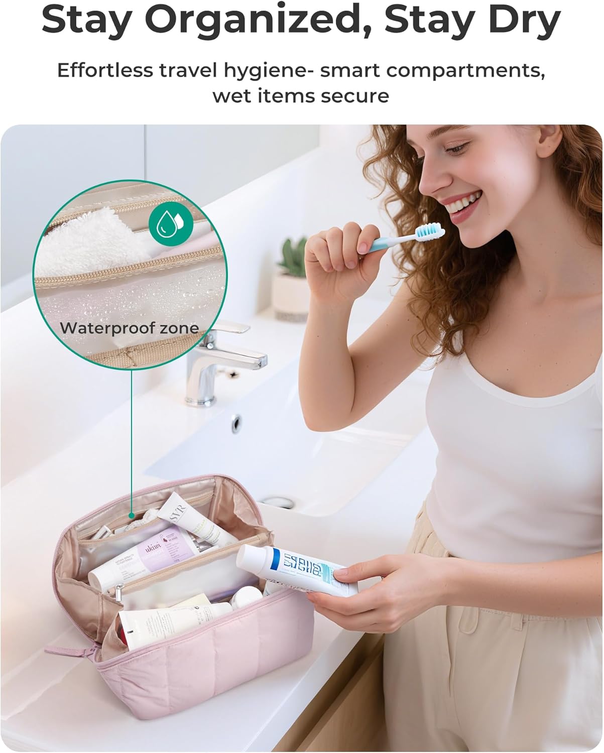 wipeable interior brush pocket for makeup tools