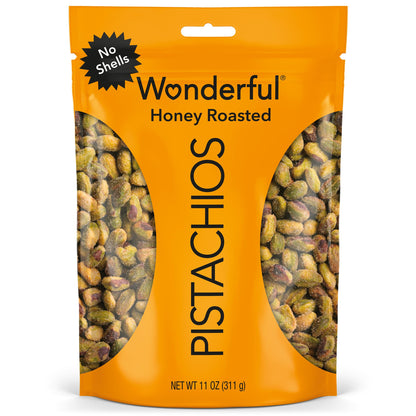 Wonderful Pistachios No Shells, Honey Roasted Nuts, 11 Ounce Resealable Bag, Protein Snacks, Gluten Free, Healthy Snacks