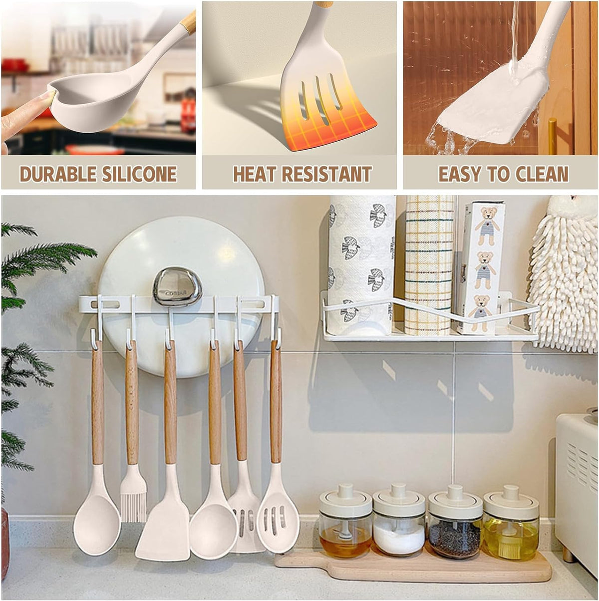 wooden anti-scalding handles with hanging holes for easy storage