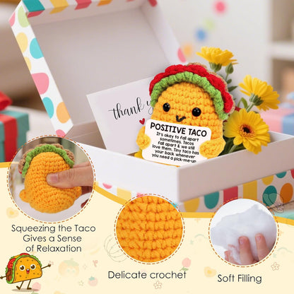 Wool crochet taco with affirmation card – child-friendly keepsake for back-to-school desks and cubbies