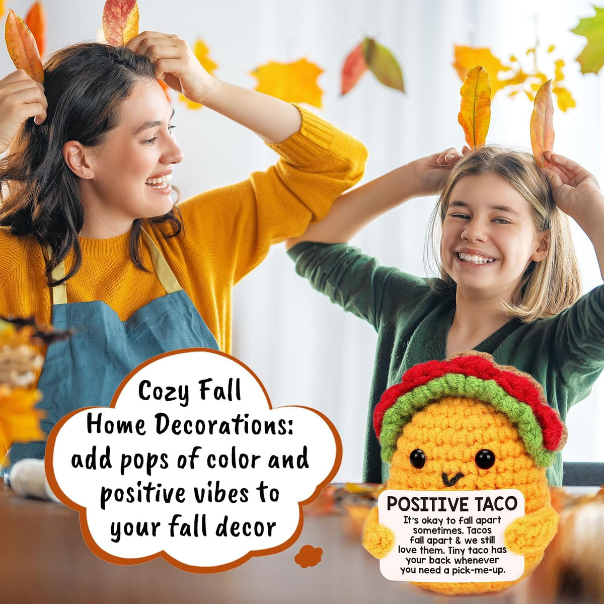 Wool crochet taco with affirmation card – child-friendly keepsake for back-to-school desks and cubbies