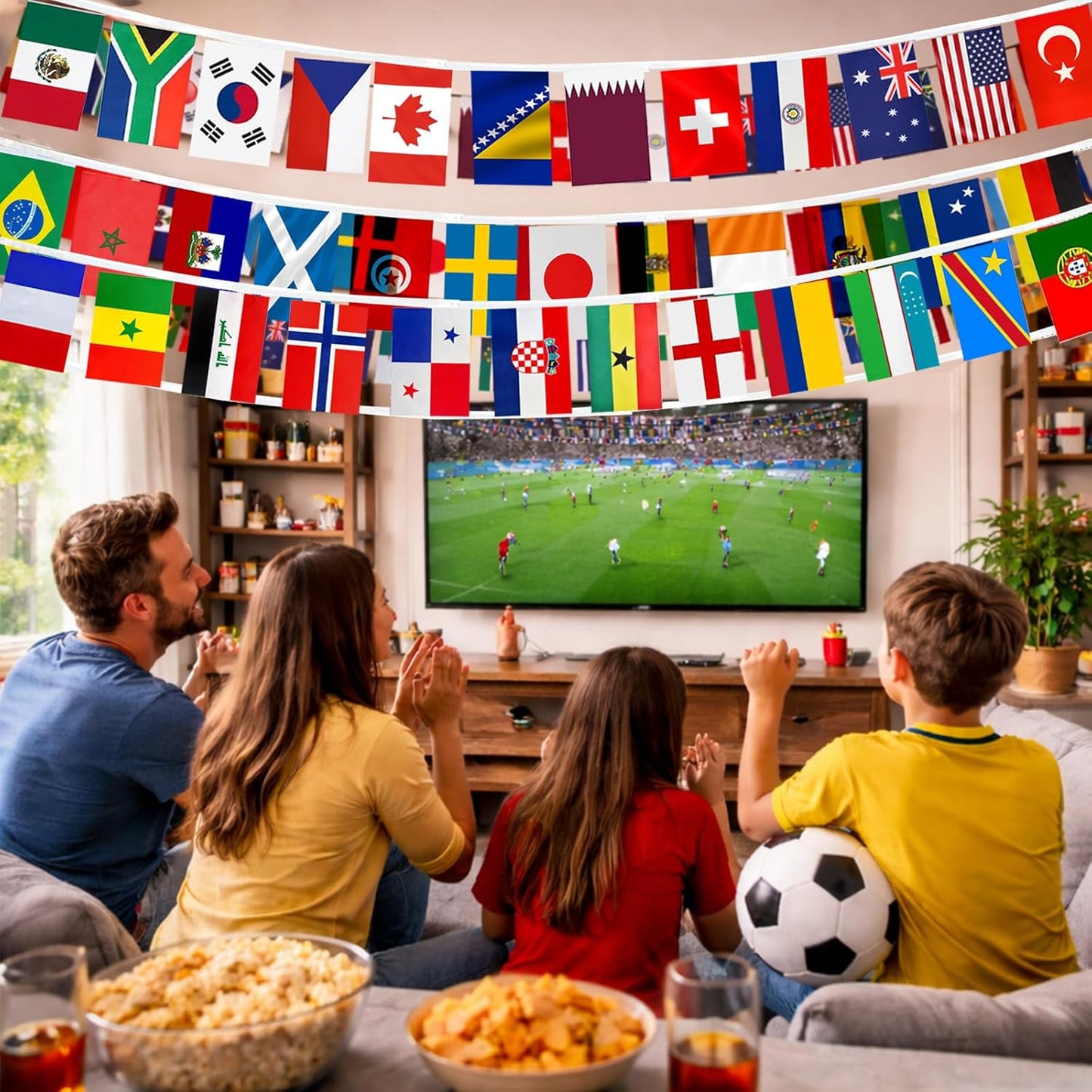 World Cup 2026 48 Country Flag String for Kids' Bedroom and Playroom, Safe Double-Sided Nylon Banner for Soccer-Themed Birthday Parties