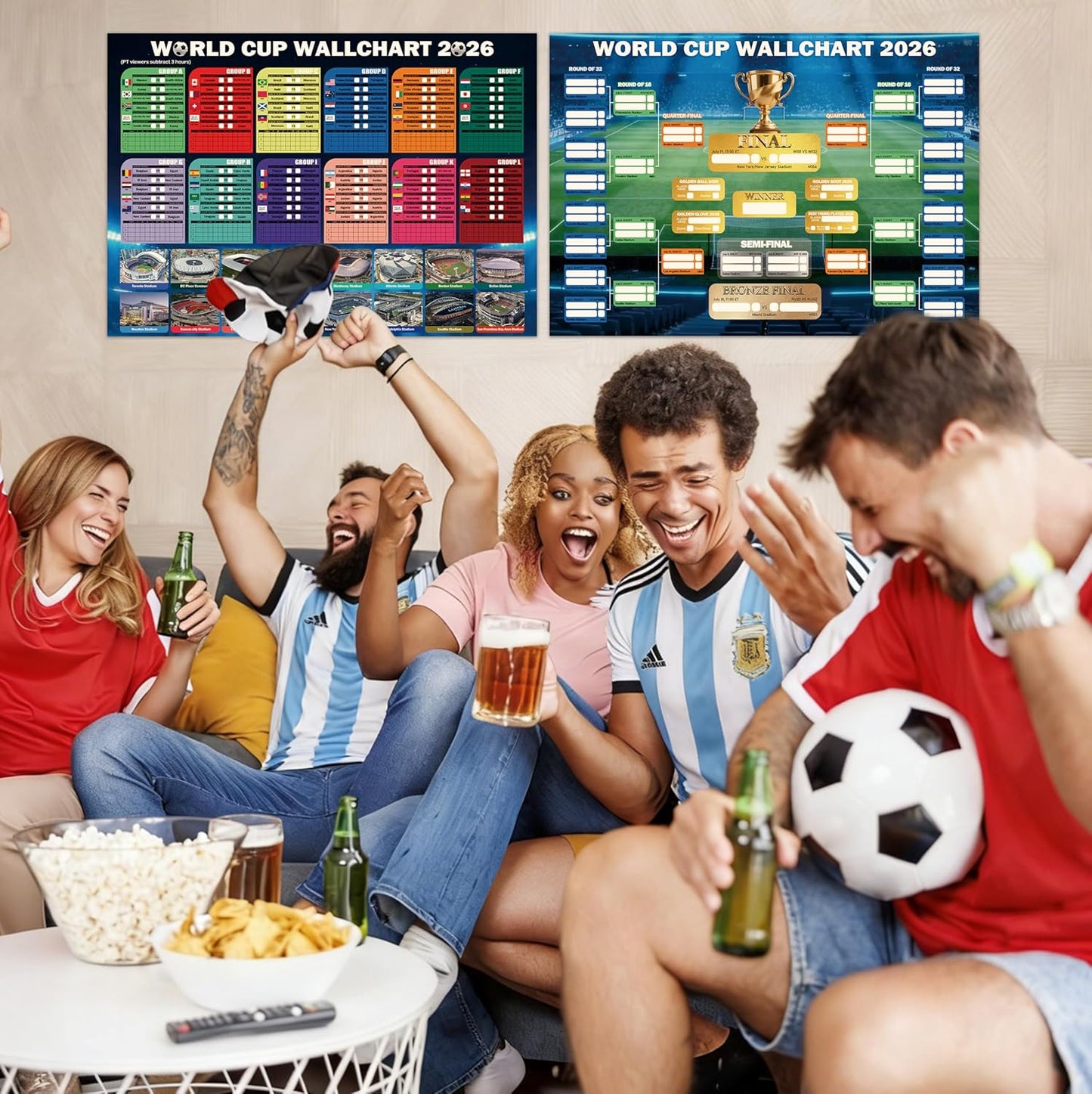 World Cup Wall Chart 2026 Poster Set – Family-Friendly Playroom Wall Decor for Youth Soccer Fans