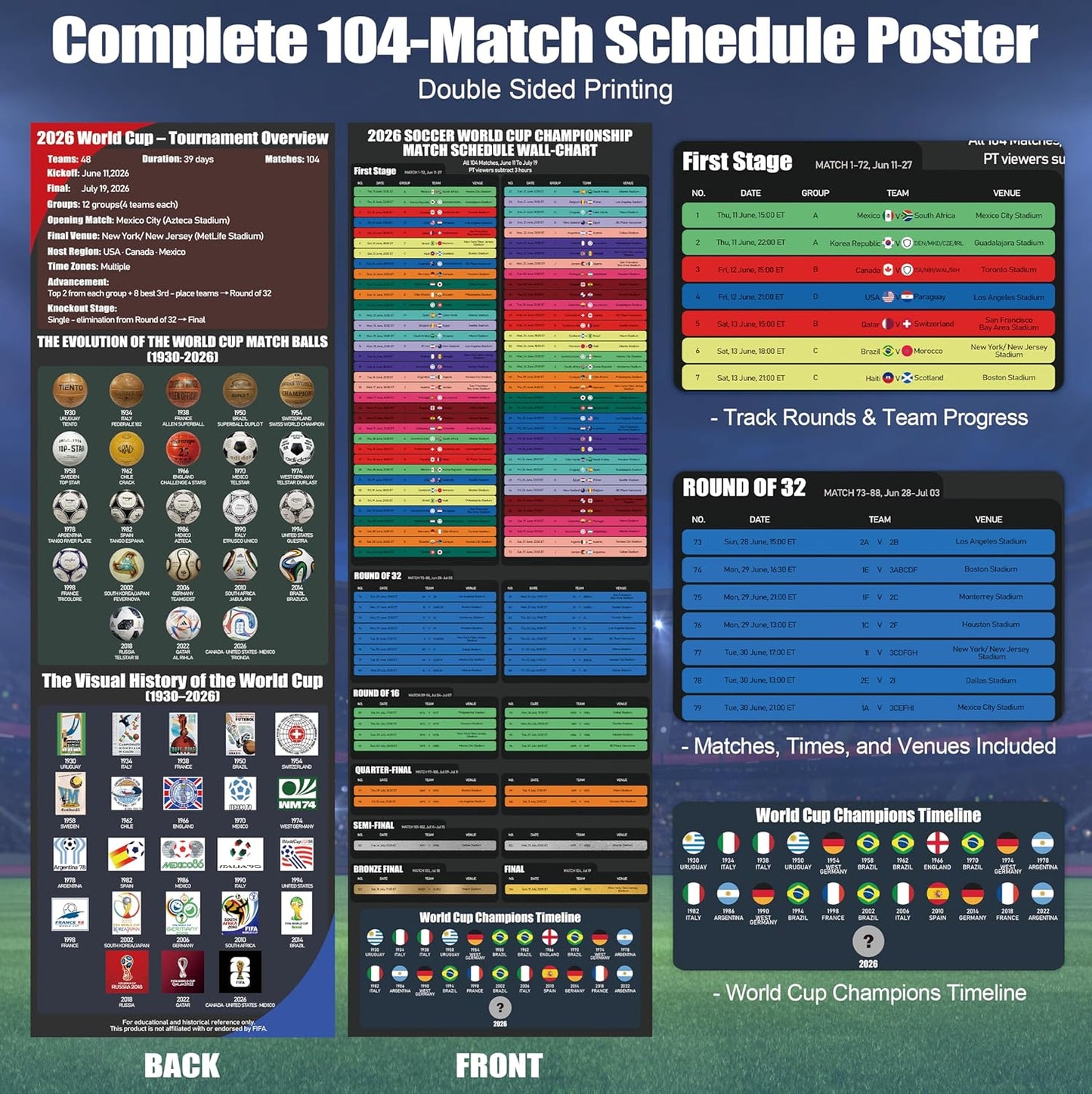 World Cup Wall Chart 2026 Poster Set – Family-Friendly Playroom Wall Decor for Youth Soccer Fans
