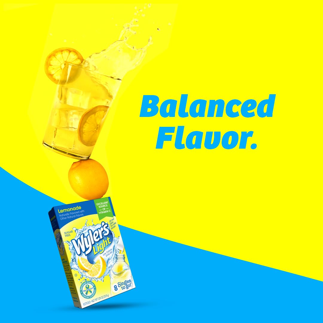 Wyler's Light Singles To Go Powder Packets – Calorie-Conscious Adult Hydration, Sugar-Free Lemonade Water Flavoring for Daily Wellness Routine
