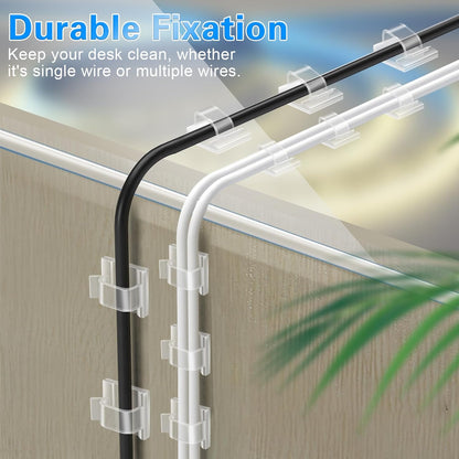 XHF Clear Adhesive Cable Clips for Living Room TV Wall, Invisible Cord Holder for Media Center Setup