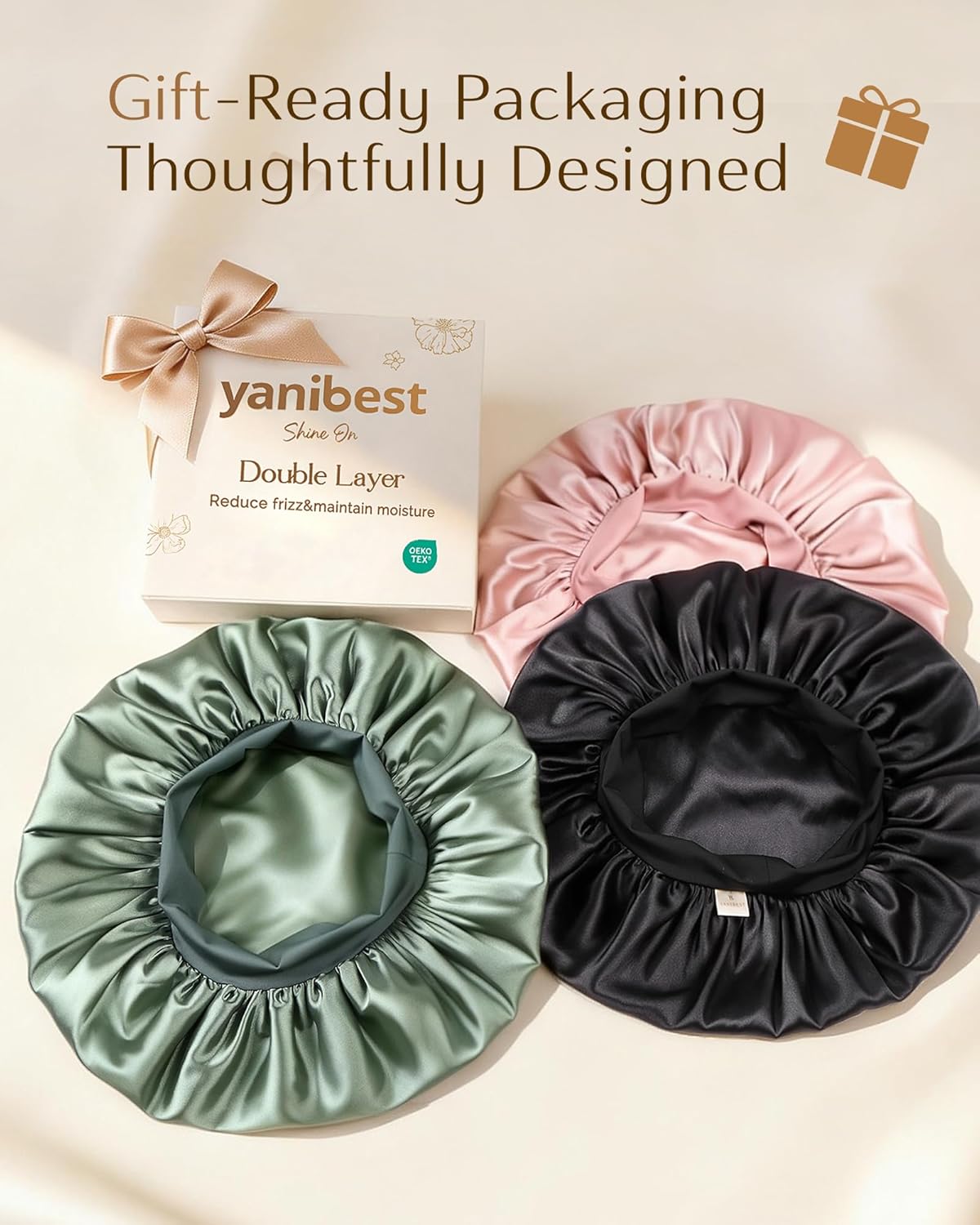 YANIBEST Silk Bonnet – Thoughtful Birthday Gift for Women with Curly Hair, Soft Satin Sleep Cap with Elastic Band